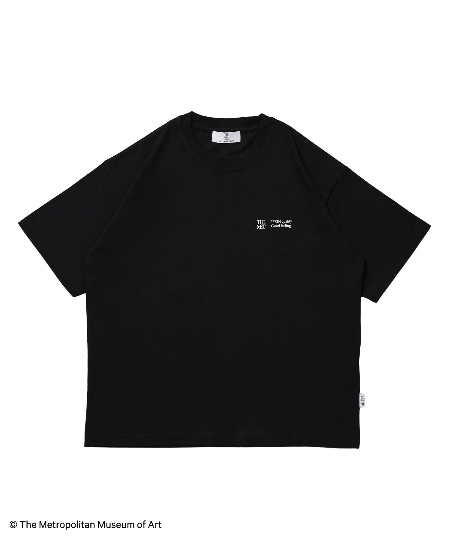 【FFEIN(フェイン)】The Met線画デザインロゴTシャツ / メトロポリタン美術館 半袖 クルーネック プリント ワンポイント ブラック