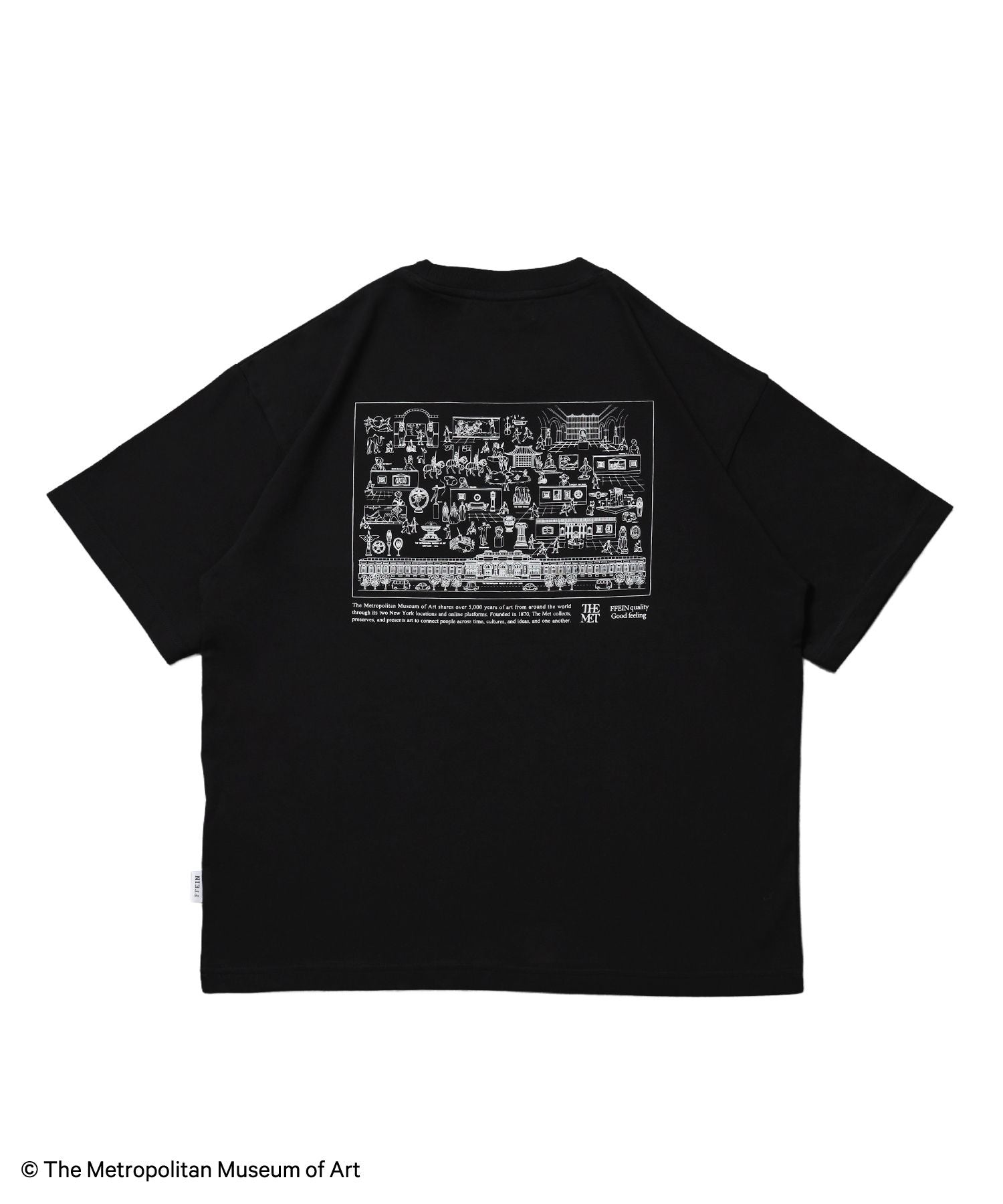【FFEIN(フェイン)】The Met線画デザインロゴTシャツ / メトロポリタン美術館 半袖 クルーネック プリント ワンポイント ブラック