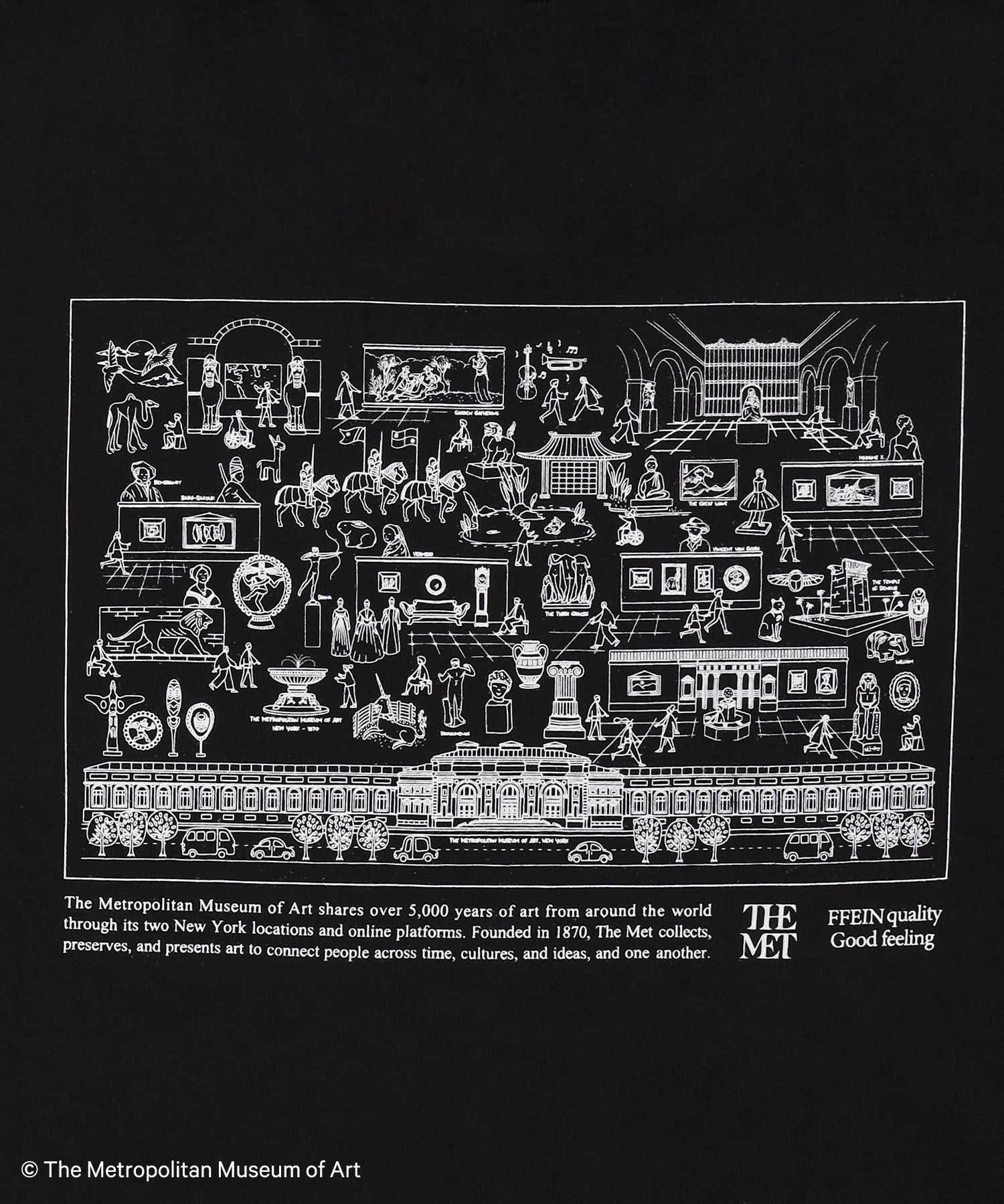 The Met線画デザインロゴTシャツ / メトロポリタン美術館 半袖 クルーネック プリント ワンポイント ブラック