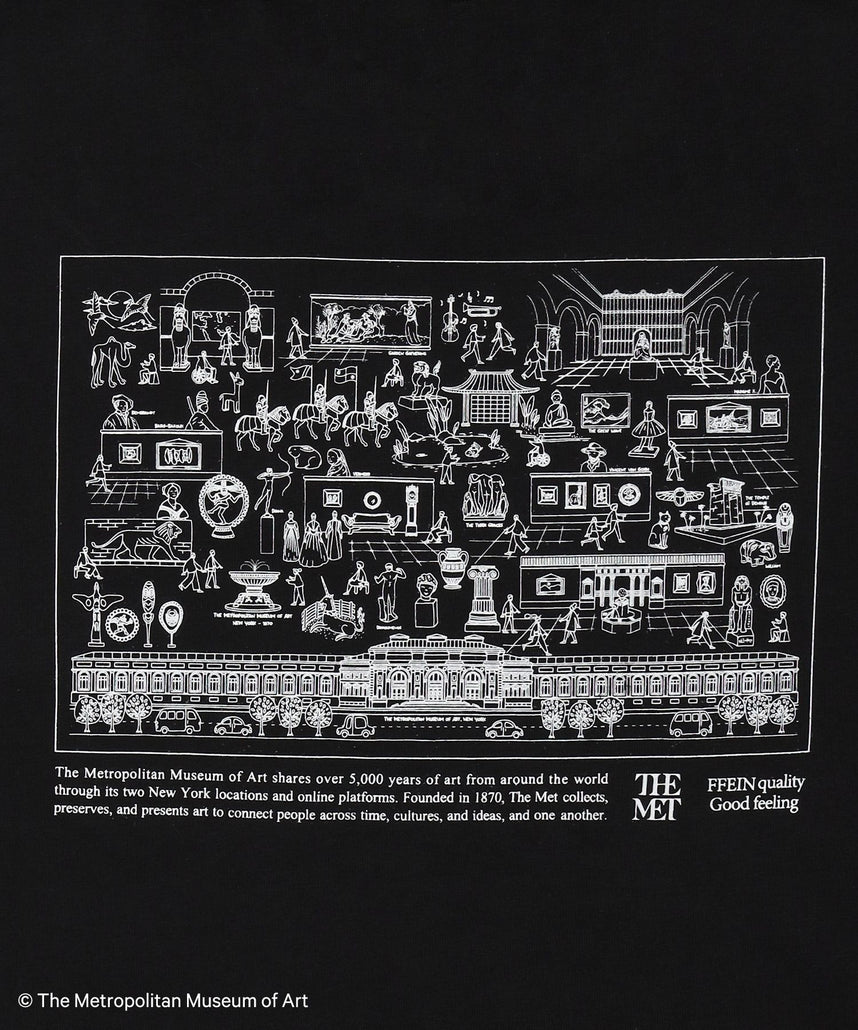 The Met線画デザインロゴTシャツ / メトロポリタン美術館 半袖 クルーネック プリント ワンポイント ブラック