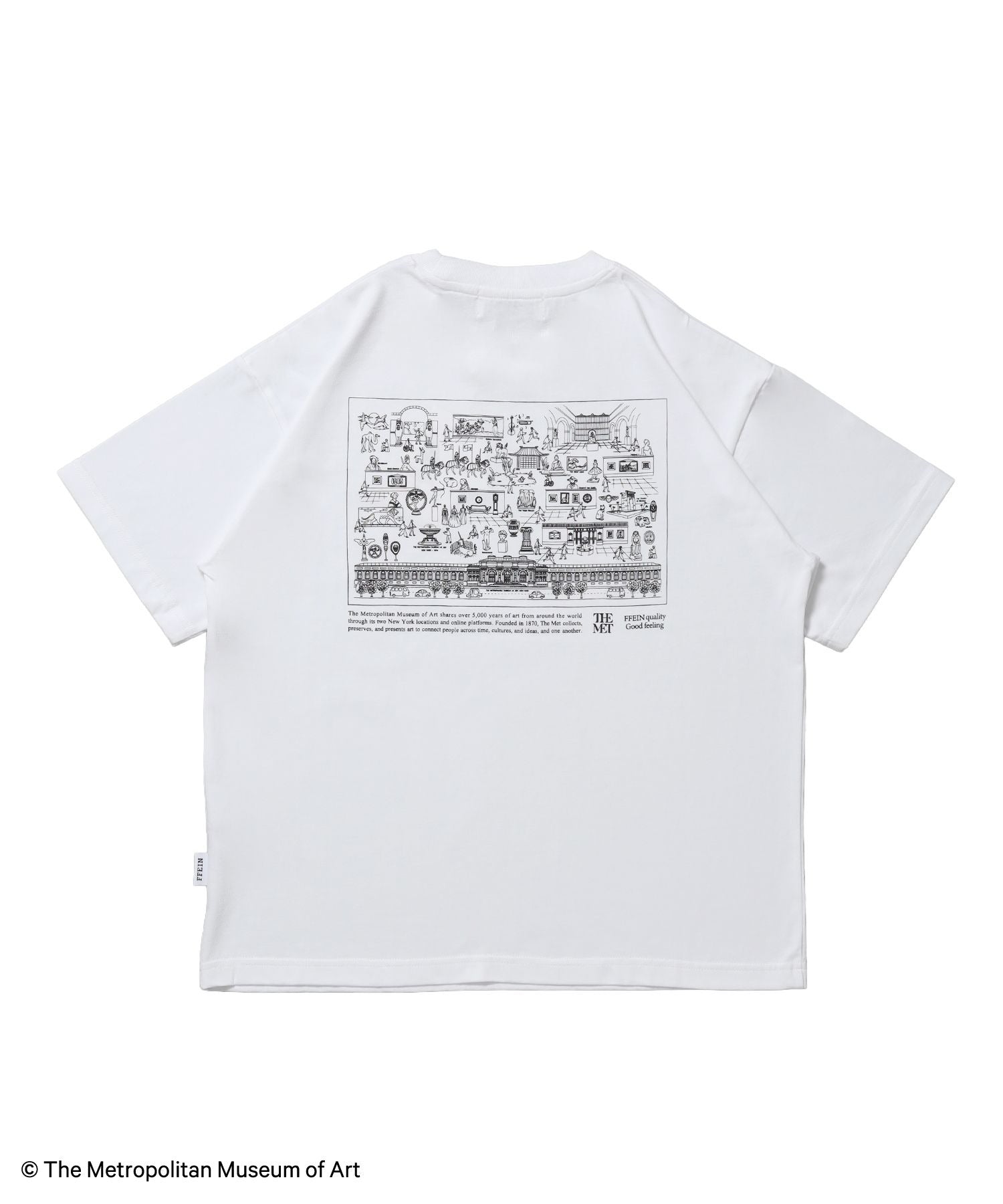 【FFEIN(フェイン)】The Met線画デザインロゴTシャツ / メトロポリタン美術館 半袖 クルーネック プリント ワンポイント ホワイト