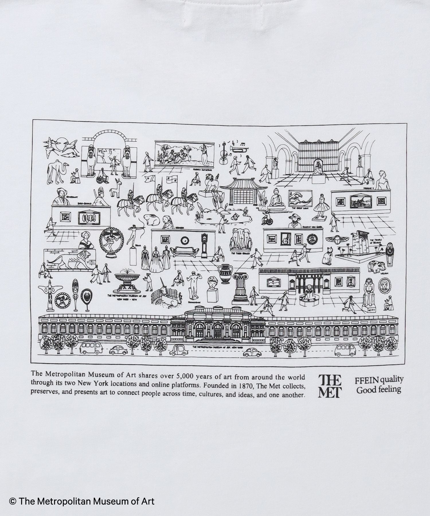 The Met線画デザインロゴTシャツ / メトロポリタン美術館 半袖 クルーネック プリント ワンポイント ホワイト