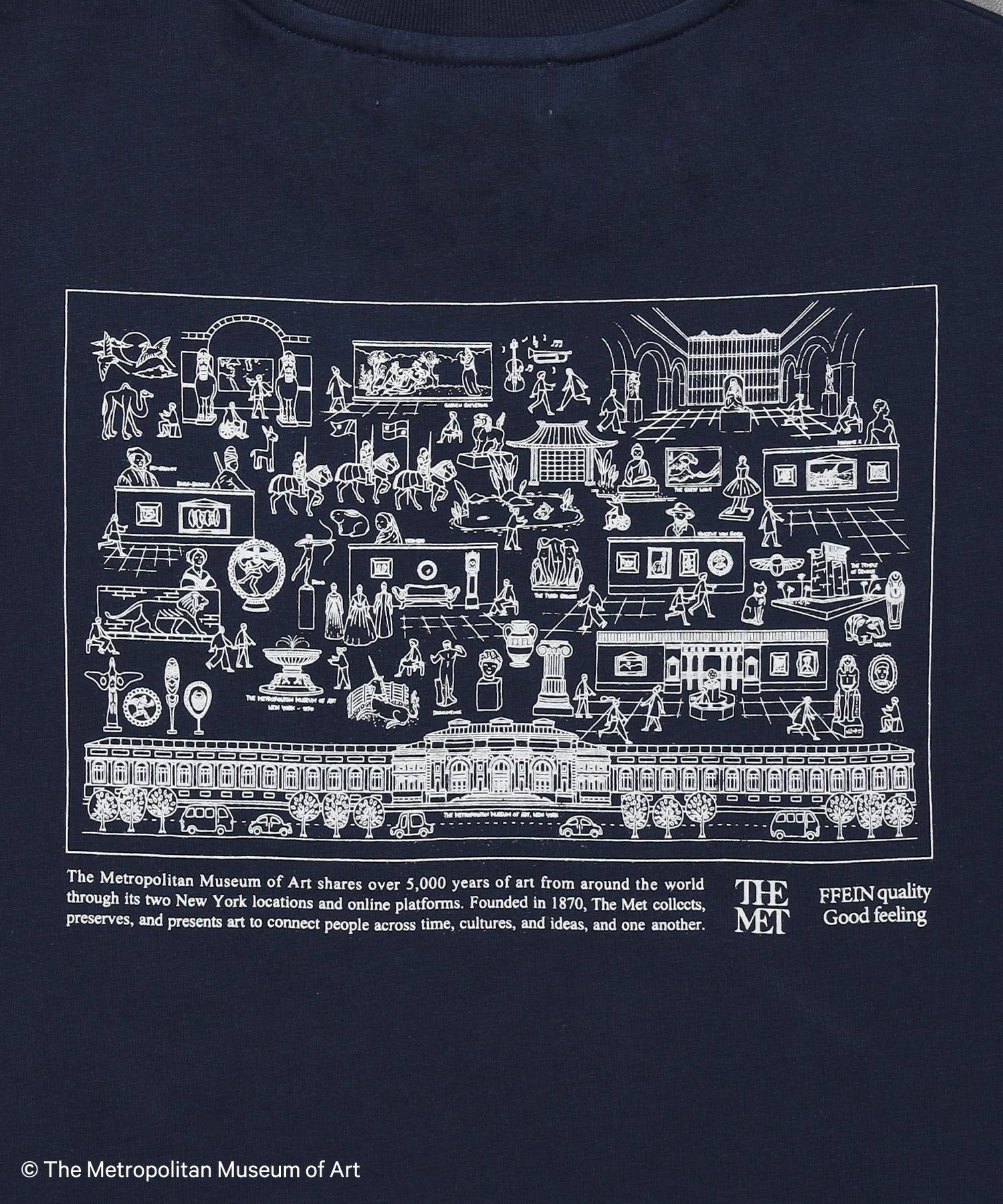 The Met線画デザインロゴTシャツ / メトロポリタン美術館 半袖 クルーネック プリント ワンポイント ネイビー