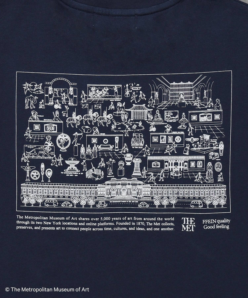 The Met線画デザインロゴTシャツ / メトロポリタン美術館 半袖 クルーネック プリント ワンポイント ネイビー