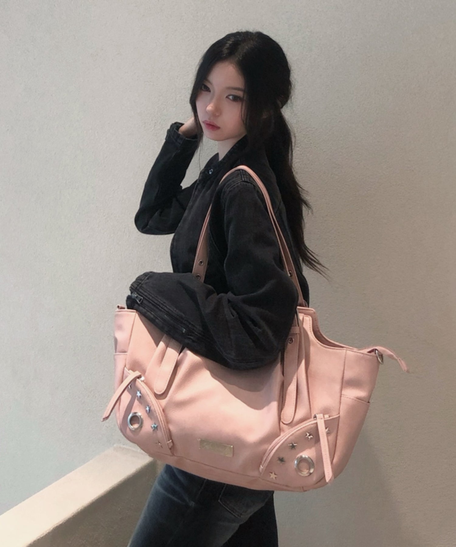 ※WEB限定 / スタースタッズ&ハトメハンドバッグ / sqnz star eyelet bag ピンク