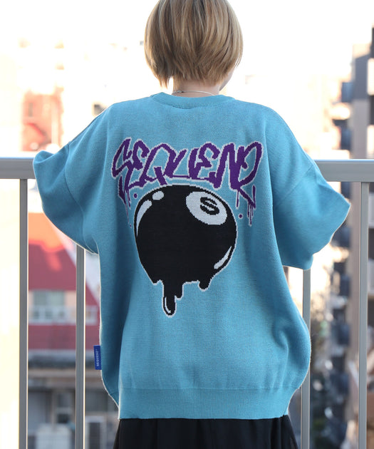SEQUENZ】S ball GRAFFITI LOGO SWEATER 胸刺繍 ビリヤード ジャガード クルーネック ニット スカイ –  NAVAL Online Store