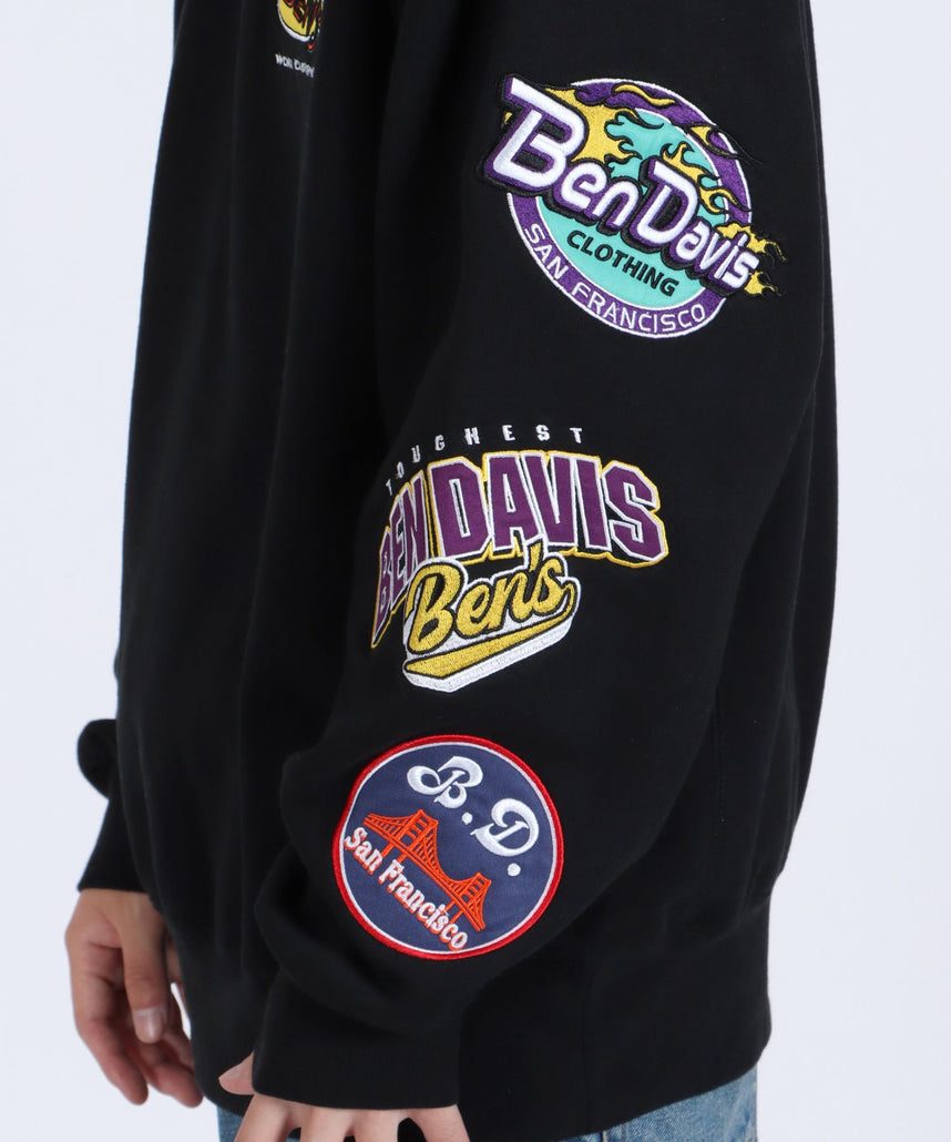 CHAMPIONSHIP PATCHED CREW NECK SWEAT / 袖ワッペン 刺繍 古着風 クルーネック スウェット ブラック