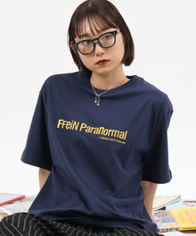 センターロゴ刺繍ショート丈Tシャツ / Tシャツ 短丈 クルーネック 半袖 ショート丈 刺繍 ネイビー