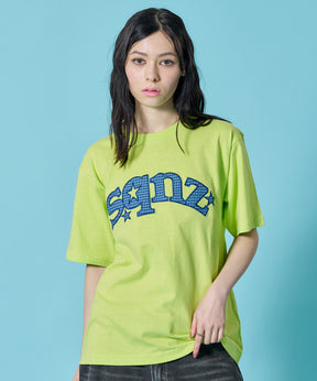 ※WEB限定 / スターロゴ半袖Tシャツ / sqnz star logo checkered applique tee イエロー