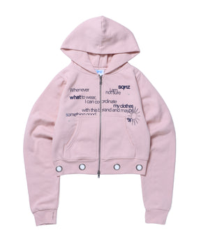 sqnz eyelet fit zip pk / レディース ジップパーカー フーディ ハトメ スタッズ ダフルジップ 裏起毛≪SET UP着用可能≫ ピンク