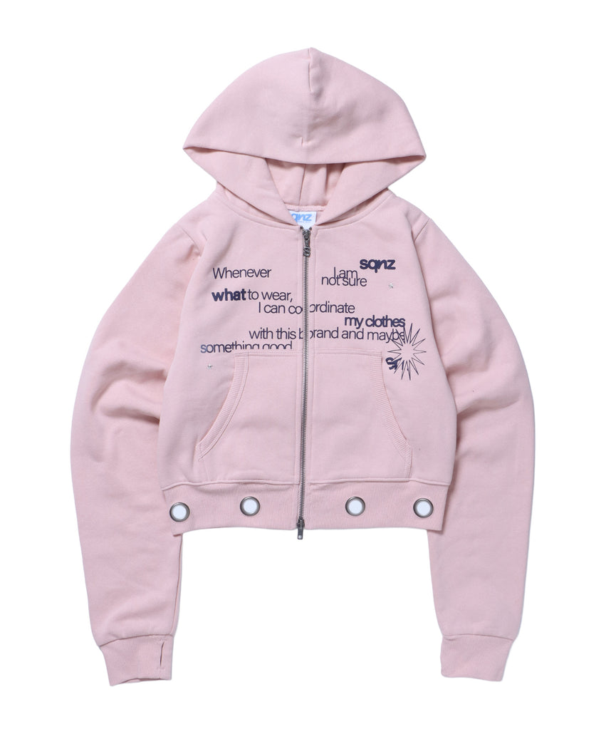 sqnz eyelet fit zip pk / レディース ジップパーカー フーディ ハトメ スタッズ ダフルジップ 裏起毛≪SET UP着用可能≫ ピンク
