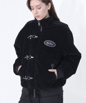 FAUX SUEDE RESCUE JACKET / レスキュージャケット フェイクスエード 中綿キルティング ハイネック ワッペン アウター ユニセックス ブラック