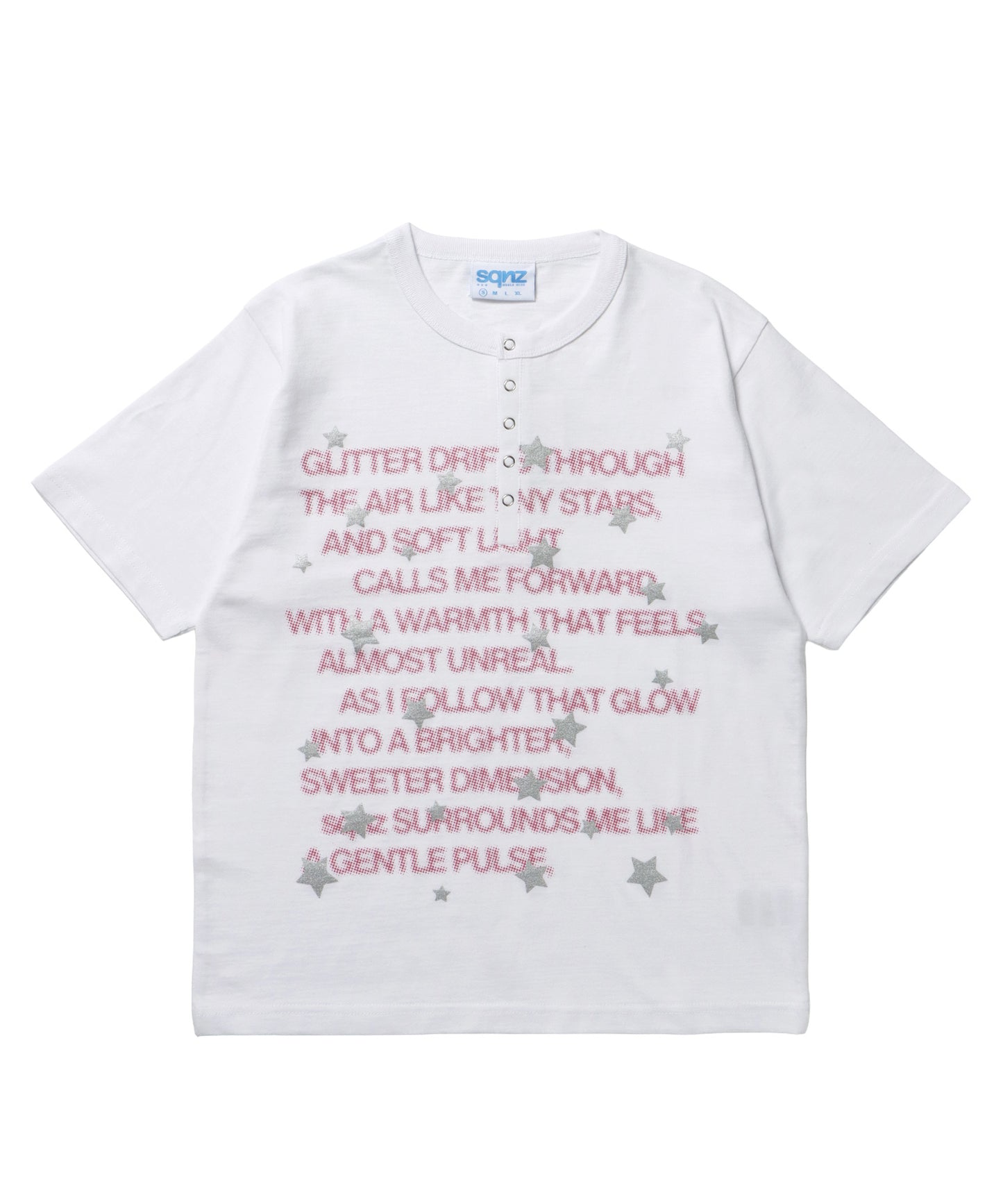 ≪予約商品≫sqnz silver star henlry tee / 半袖 ヘンリーネック Tシャツ シルバープリント 短丈 ホワイト
