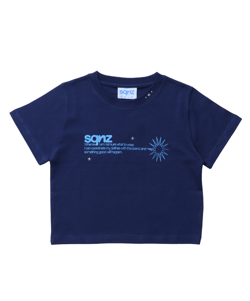 sqnz logo babe tee / 半袖 ワンポイント レディース クルーネック ピチT ちびT へそ出し ダークネイビー