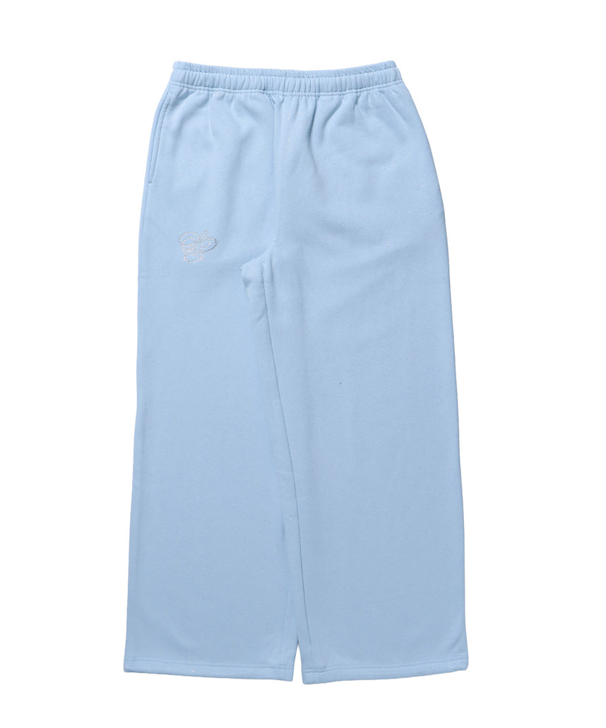 SQNZ GLITTER SWEAT PANTS / グリッター ラインストーン スウェットパンツ ドローコード 裏起毛 【セットアップ着用可】 スカイブルー