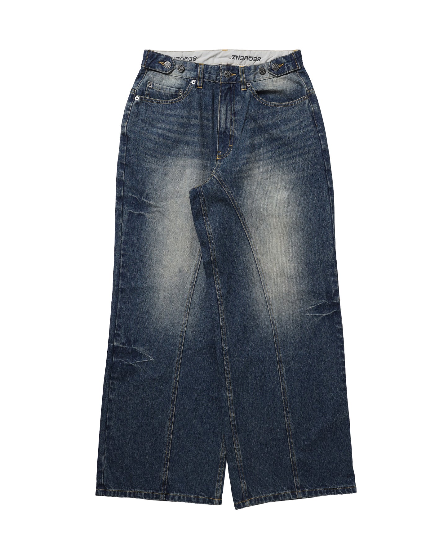 ※WEB限定 /  ワイドデニムパンツ / sqnz seam design applique denim ネイビー