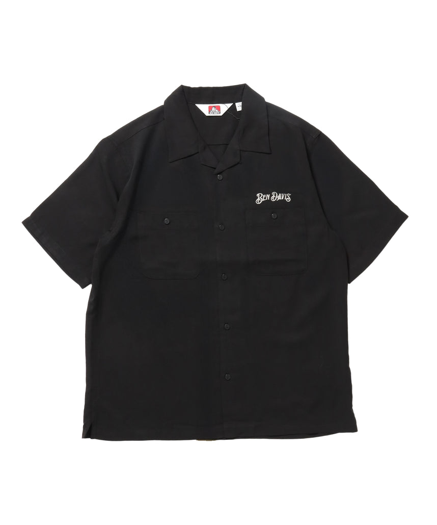 SOUVENIR EMB O/C SHIRT / 半袖 シャツ 刺繍 オープンカラー ヴィンテージライク ブラック