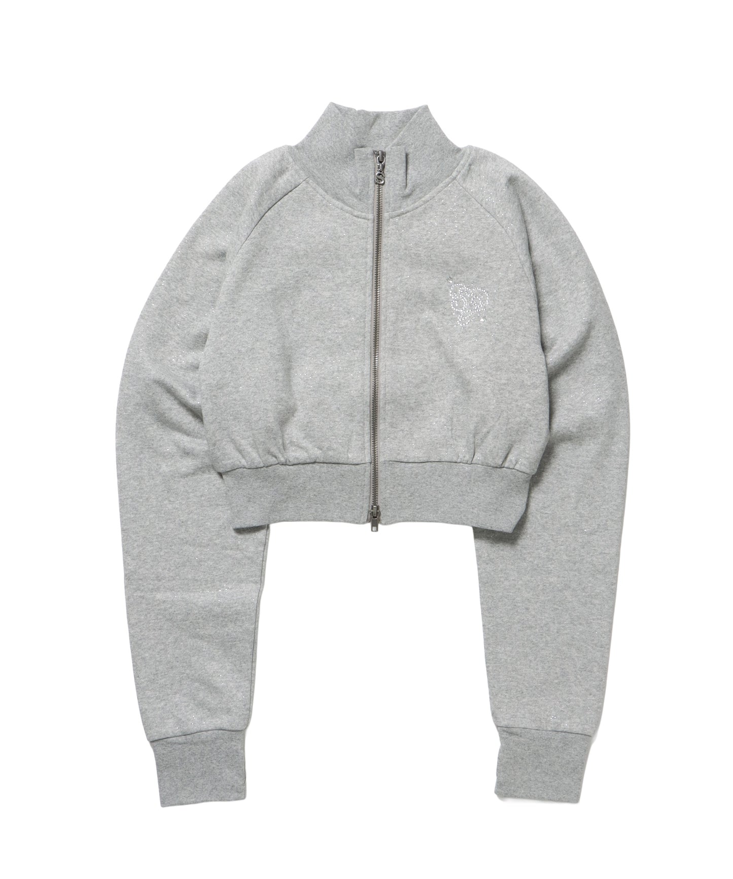 sqnz glitter zip top / グリッター ダブルジップ ジップスウェット 裏起毛 ラインストーン 【セットアップ着用可能】 グレー