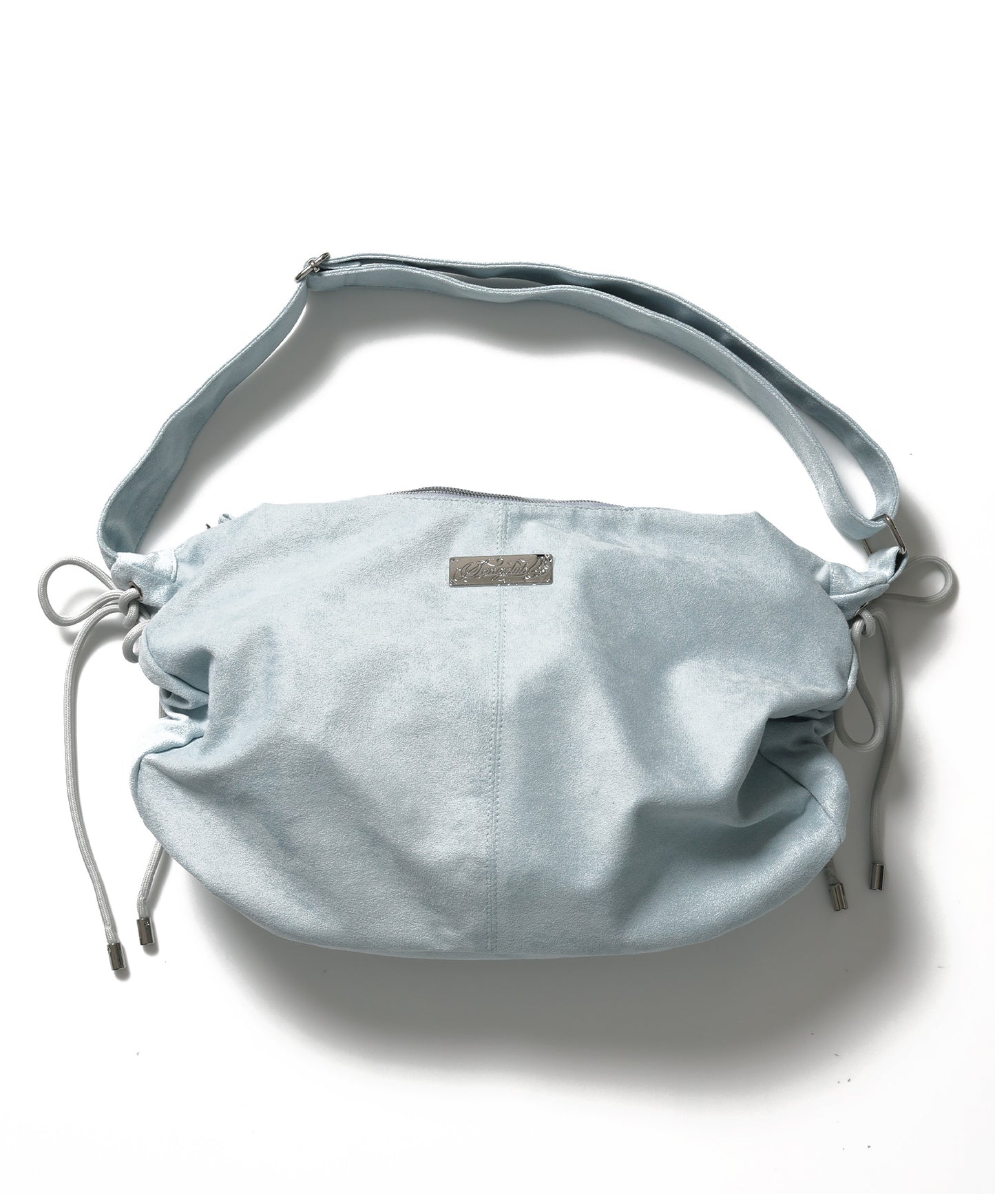 ※WEB限定 / フェイクレザー フェイクスエード メタルプレート 雑貨 バック / シャーリングショルダーバック / sqnz shirring bagライトブルー