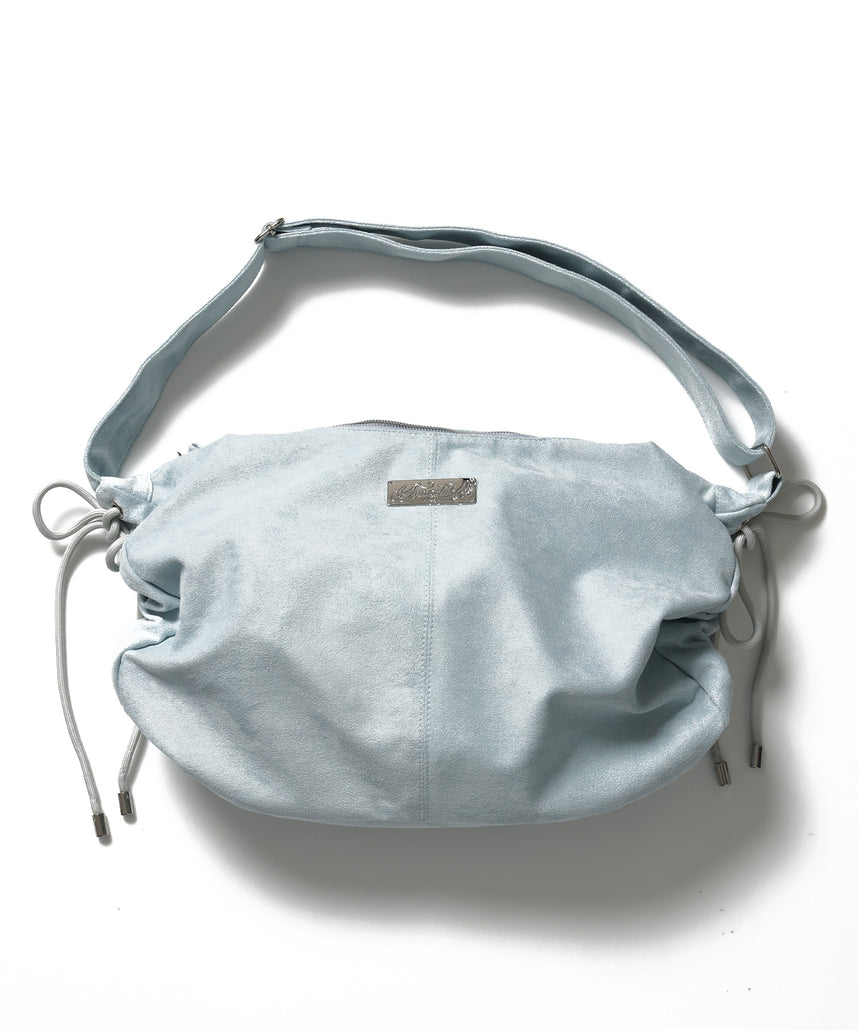 ※WEB限定 / フェイクレザー フェイクスエード メタルプレート 雑貨 バック / シャーリングショルダーバック / sqnz shirring bagライトブルー