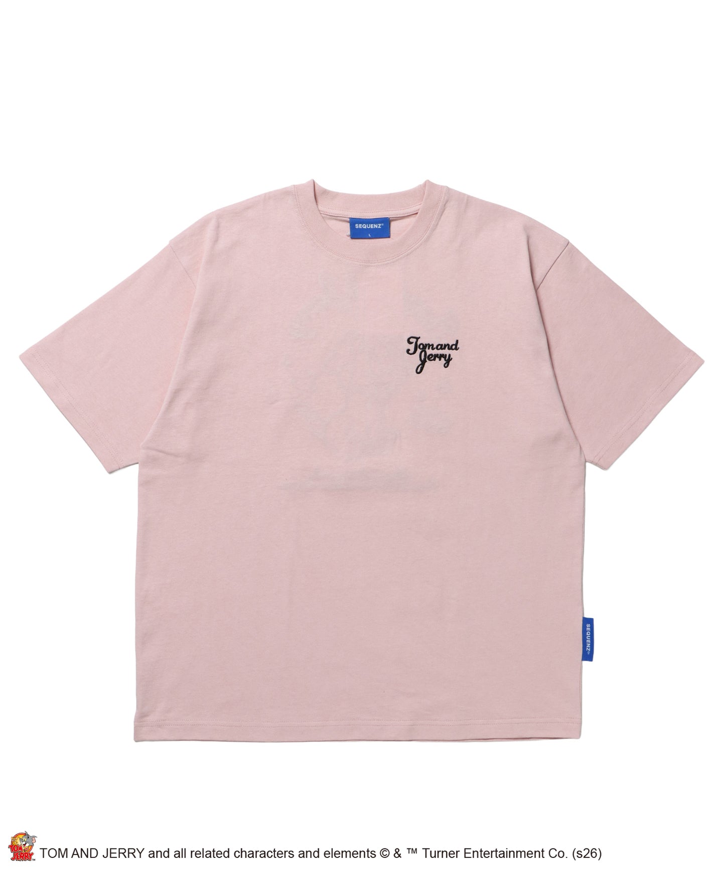 TJ GINGHAM DOG TEE / トムとジェリー 半袖 クルーネック 刺繍 ワンポイント ワッペン ユニセックス オーバーサイズ レイヤード ライトピンク