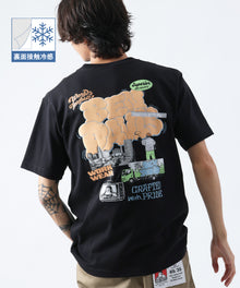 OVERLAP COOL TEE / Tシャツ 接触冷感 半袖 クルーネック ワンポイント 刺繍 ワンポイント ブラック