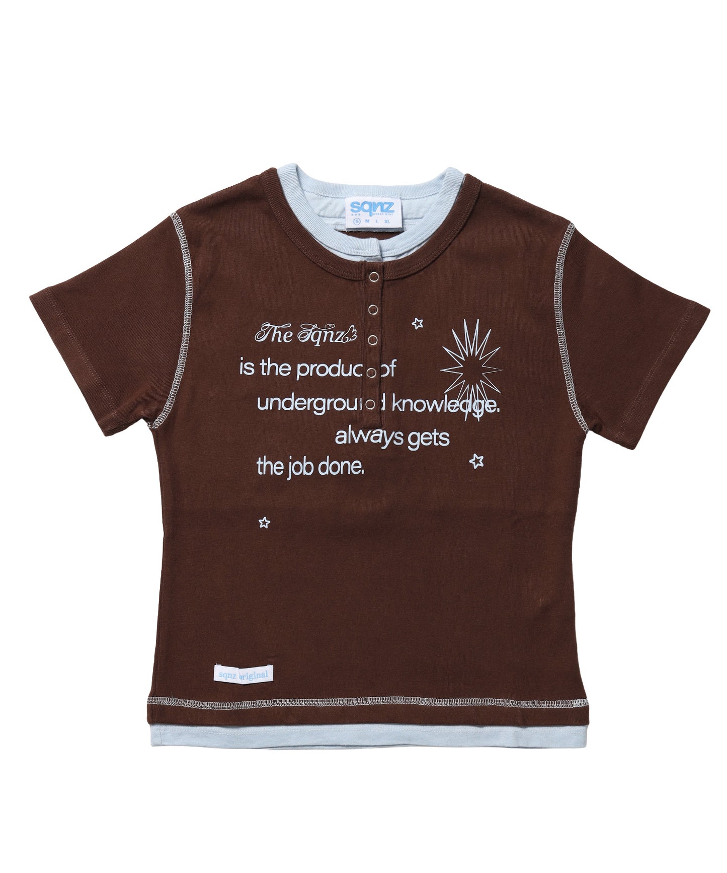 ※WEB限定 / フェイクレイヤード / バイカラーヘンリーネック半袖T /sqnz fake layered henley star tee ブラウン