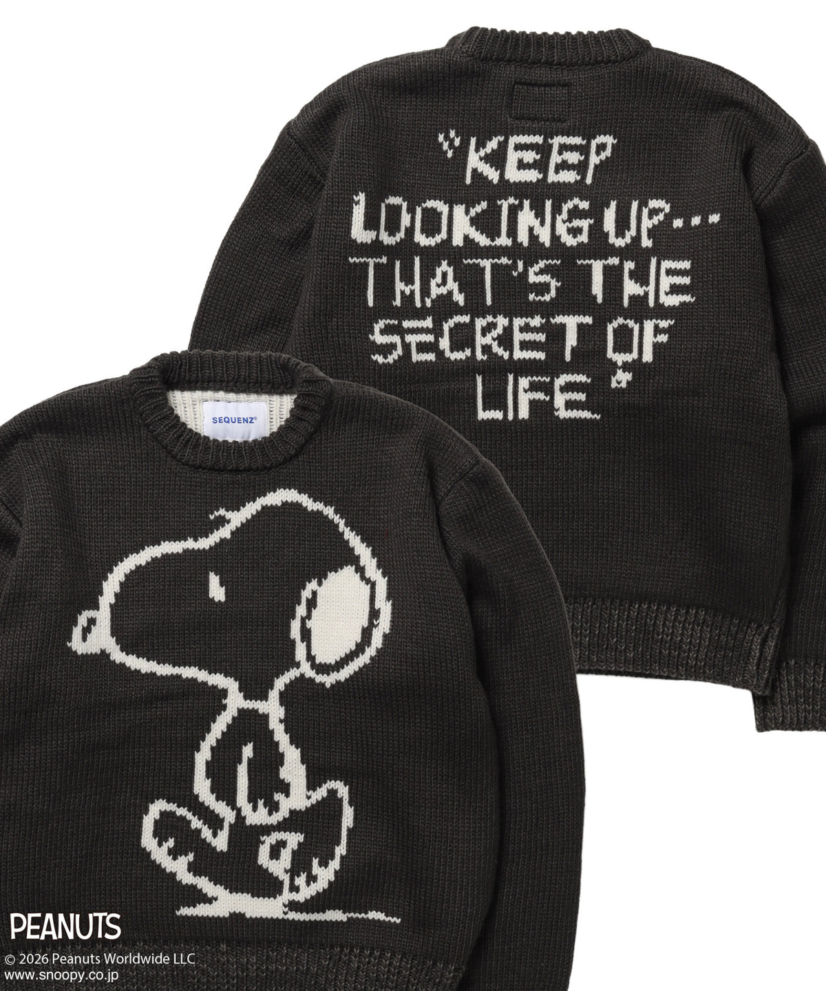 TP SNOOPY CHUNKY KNIT / スヌーピー メッセージプリント チャンキーニット チャコール
