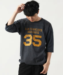 VNTG FOOTBALL TEE / Tシャツ クルーネック 七分丈 ナンバリング プリント ユニセックス 加工 ブラック