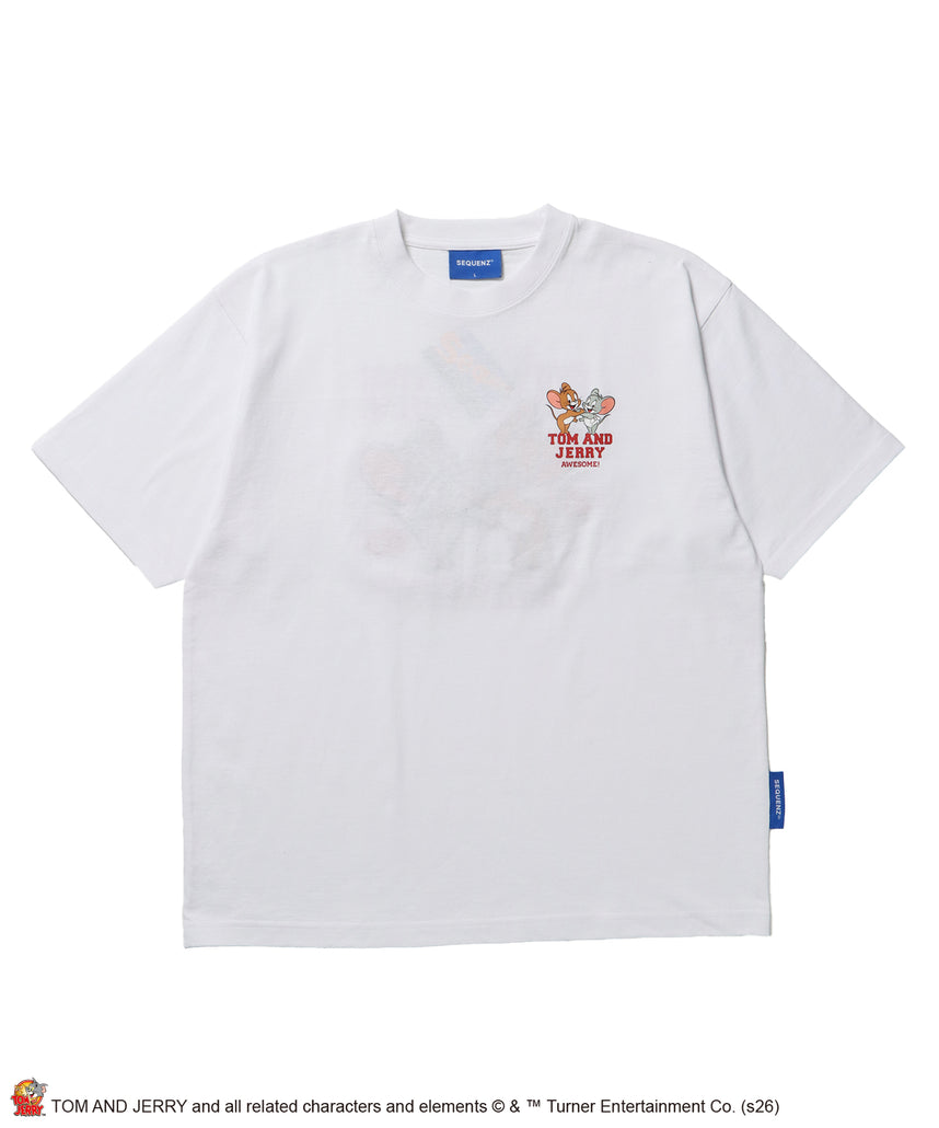 TJ IT LOOKS GOOD TEE / トムとジェリー 半袖 クルーネック プリント 刺繍 ワンポイント ユニセックス オーバーサイズ レイヤード ホワイト