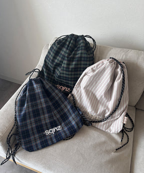 sqnz dairy 2way knapsack / ナップサック バック 2WAY ブランドロゴ チェック ストライプ ライトピンク