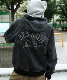 BLEACHED TWILL ZIP HOODIE /パーカー ジップパーカー ダブルジップ 短丈 刺繍 チャコール