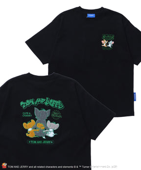 TJ BEST FRIENDS! EMB. TEE / トムとジェリー Tシャツ 半袖 クルーネック 刺繍 オーバーサイズ ブラック