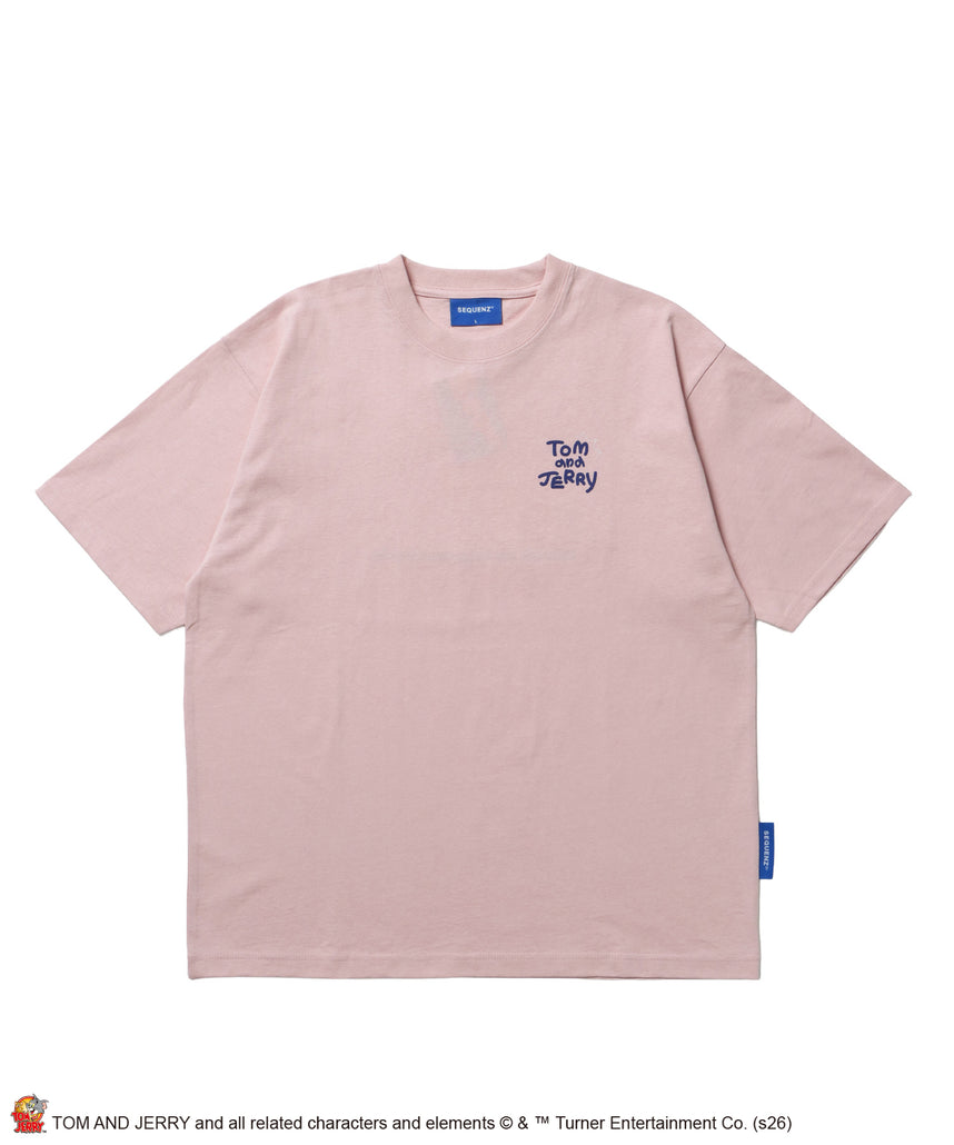 TJ PHOTO & EMB. TEE / トムとジェリー 半袖 クルーネック プリント 刺繍 ワンポイント ユニセックス オーバーサイズ レイヤード ライトピンク