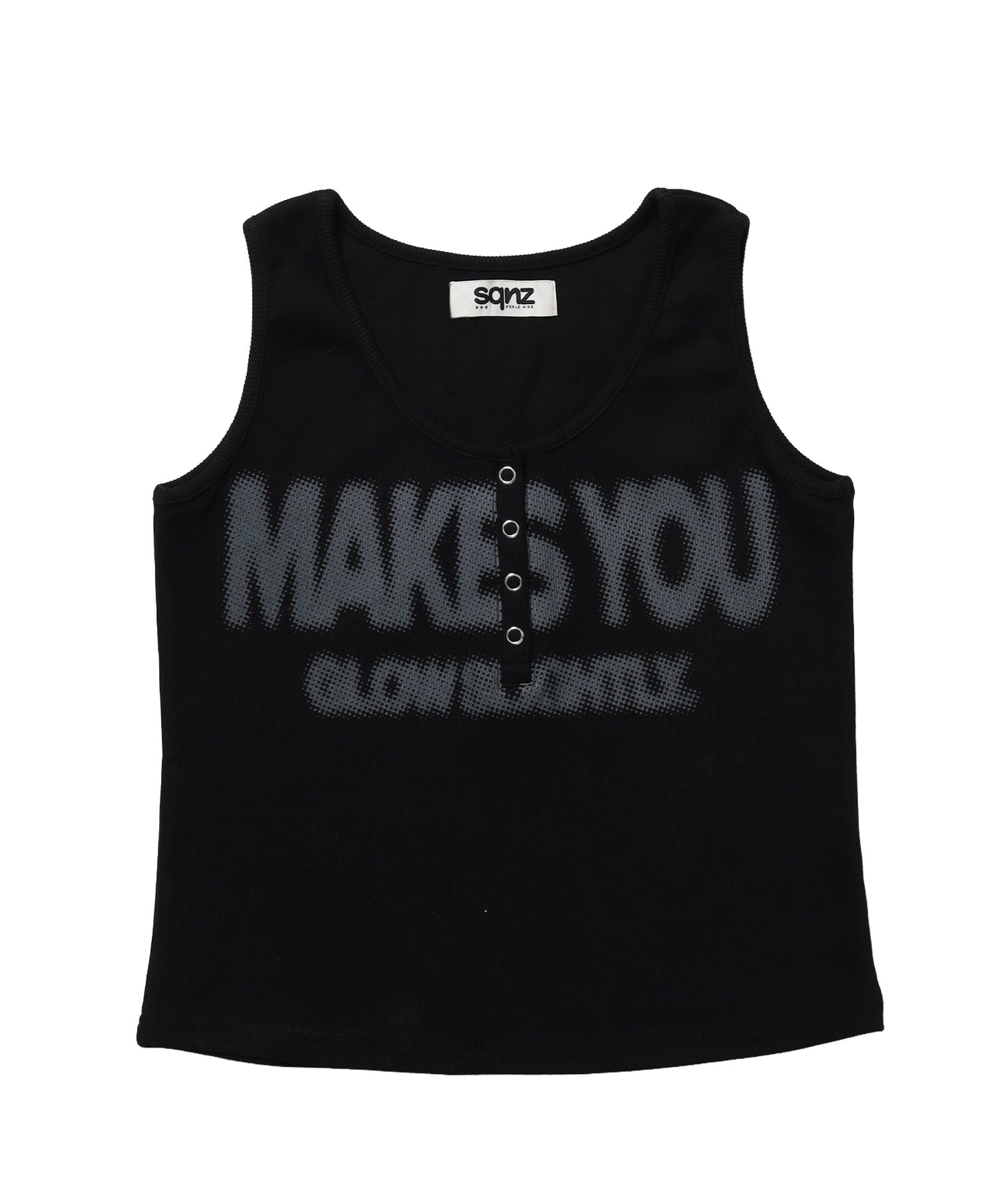 ※WEB限定 / レディースヘンリーネックタンクトップ / sqnz blur logo henley tank top ブラック