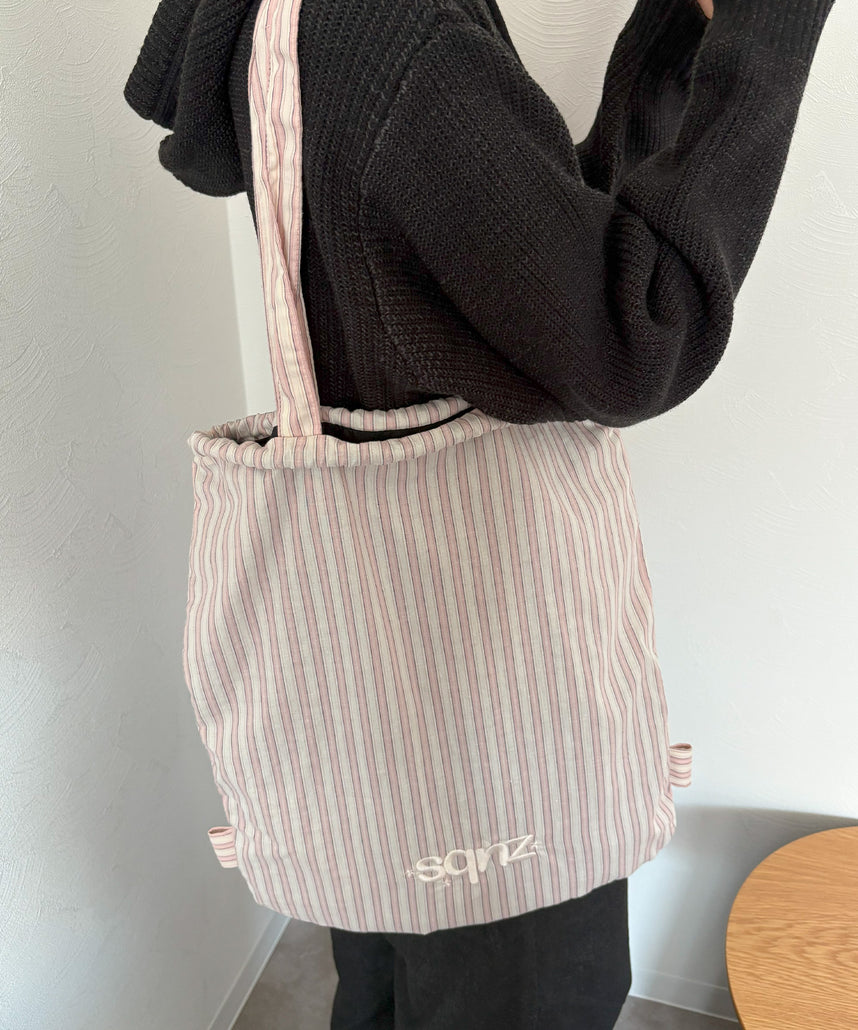 sqnz dairy 2way knapsack / ナップサック バック 2WAY ブランドロゴ チェック ストライプ ライトピンク