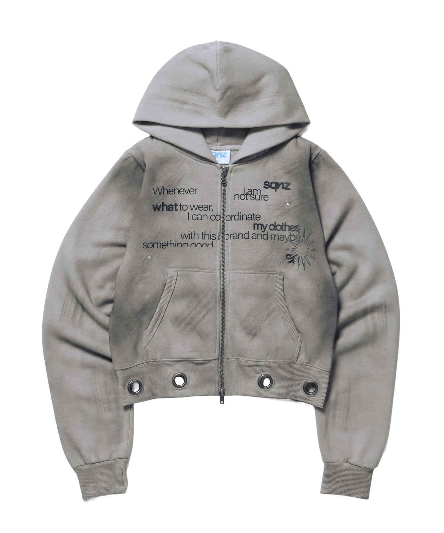 sqnz eyelet fit zip pk / レディース ジップパーカー フーディ ハトメ スタッズ ダフルジップ 裏起毛≪SET UP着用可能≫ ライトグレー