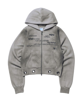 sqnz eyelet fit zip pk / レディース ジップパーカー フーディ ハトメ スタッズ ダフルジップ 裏起毛≪SET UP着用可能≫ ライトグレー