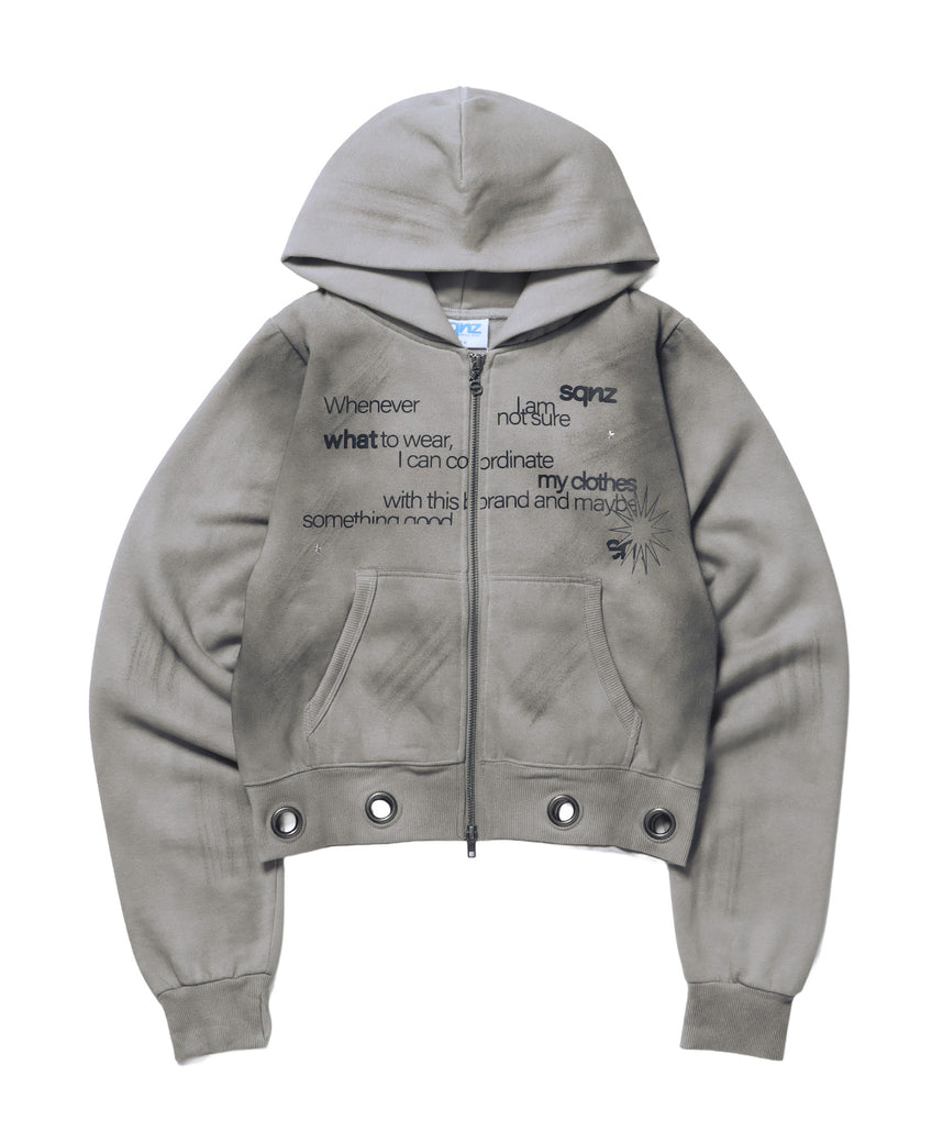 sqnz eyelet fit zip pk / レディース ジップパーカー フーディ ハトメ スタッズ ダフルジップ 裏起毛≪SET UP着用可能≫ ライトグレー