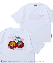 TJ CHERRY FLOCKY S/S TEE / トムとジェリー Tシャツ 半袖 クルーネック プリント 刺繍 オーバーサイズ ホワイト