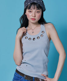 ※WEB限定 / レディースアイレットタンクトップ / sqnz halter neck eyelet tank top ライトグレー