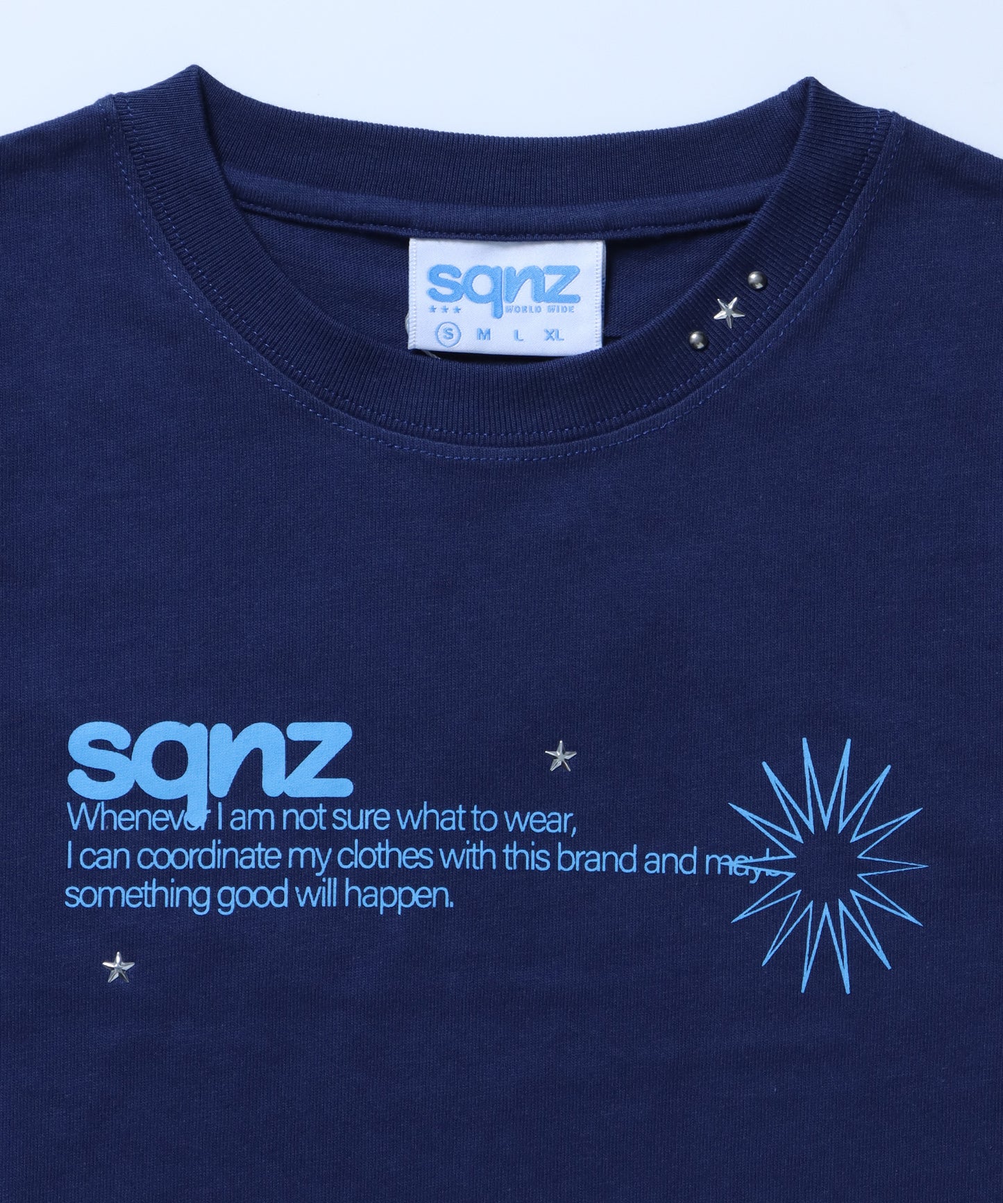 sqnz logo babe tee / 半袖 ワンポイント レディース クルーネック ピチT ちびT へそ出し ダークネイビー