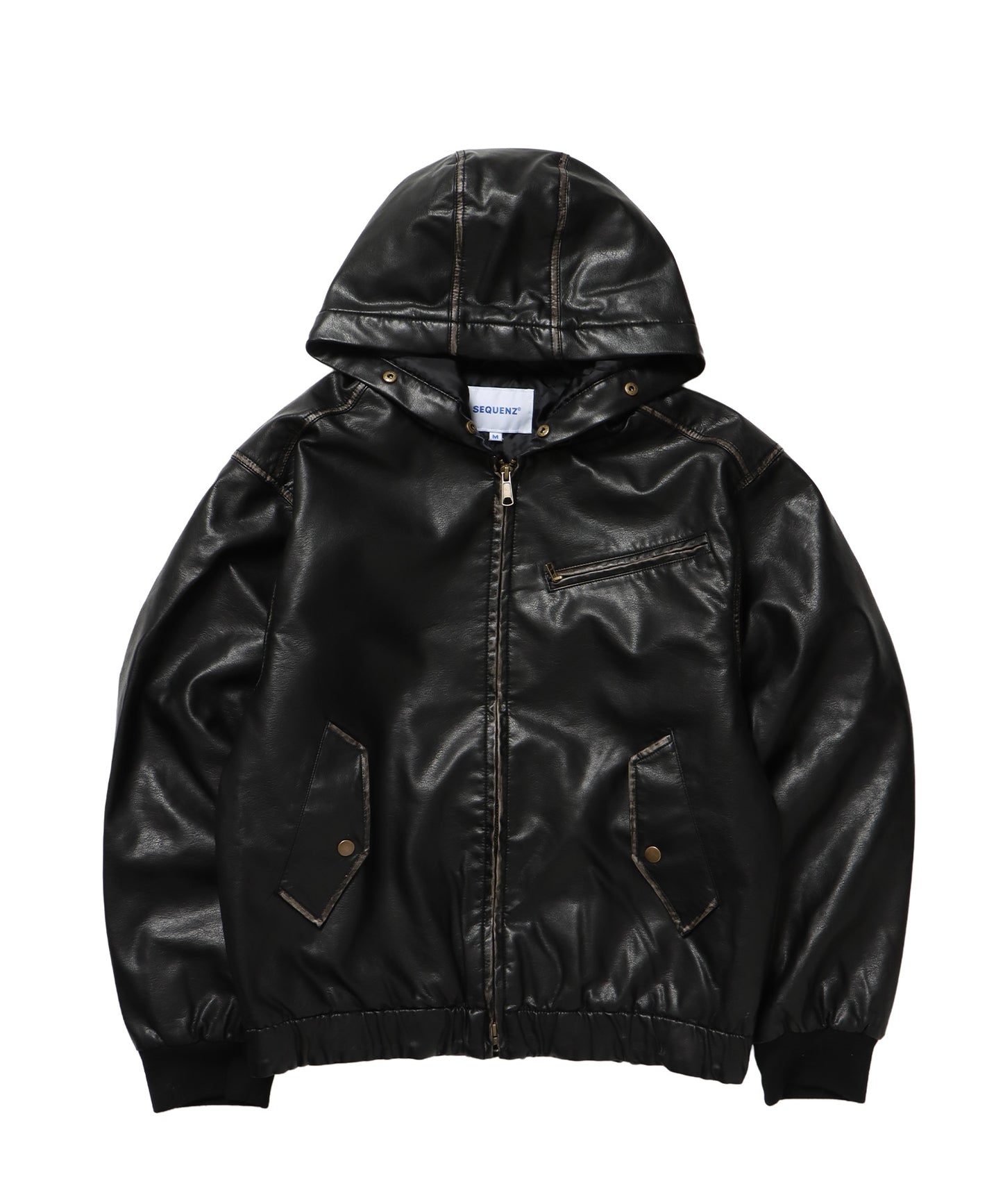 FUR PU HOODIE JKT / フェイクレザー ジャケット ファー 中綿 ダブルジップ フーディ ブラック