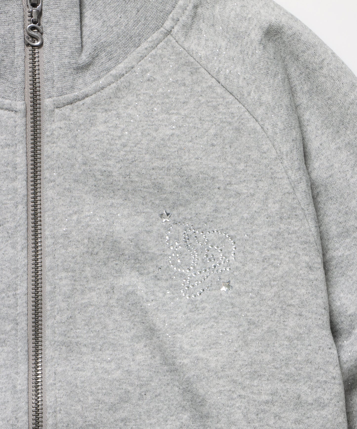 sqnz glitter zip top / グリッター ダブルジップ ジップスウェット 裏起毛 ラインストーン 【セットアップ着用可能】 グレー