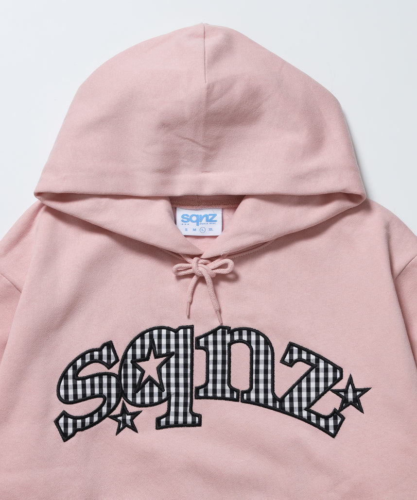 ※WEB限定 / 短丈裏起毛プルパーカー / sqnz gingham applique pk ピンク