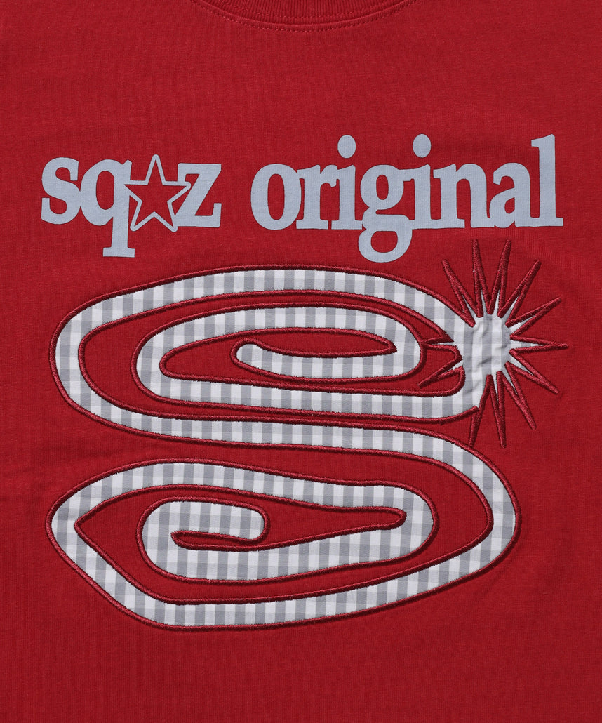 ※WEB限定 / ぐるぐるワッペン半袖Tシャツ / sqnz guru-guru patchwork tee レッド