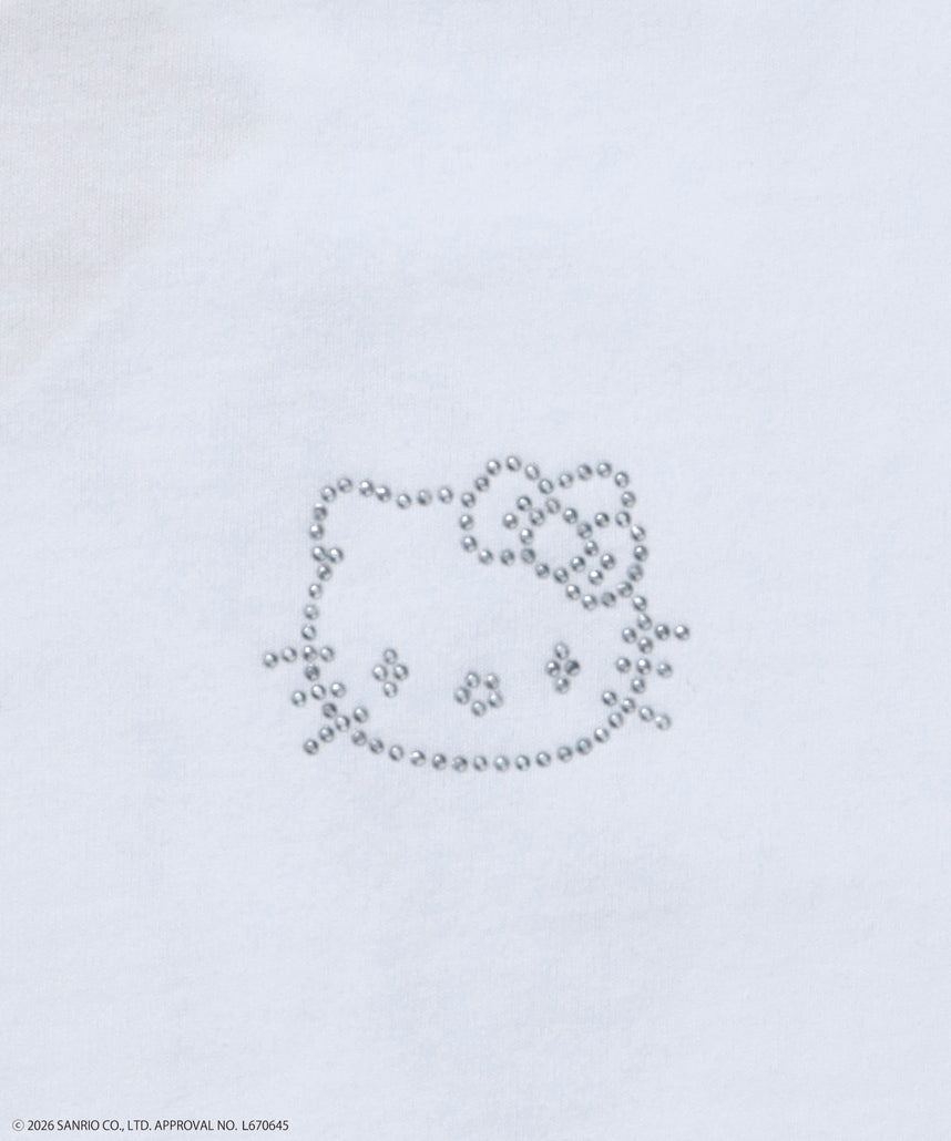 HK CIRCLE LOGO TEE / ハローキティ キティちゃん 半袖 クルーネック プリント ワンポイント ラインストーン プリント ホワイト