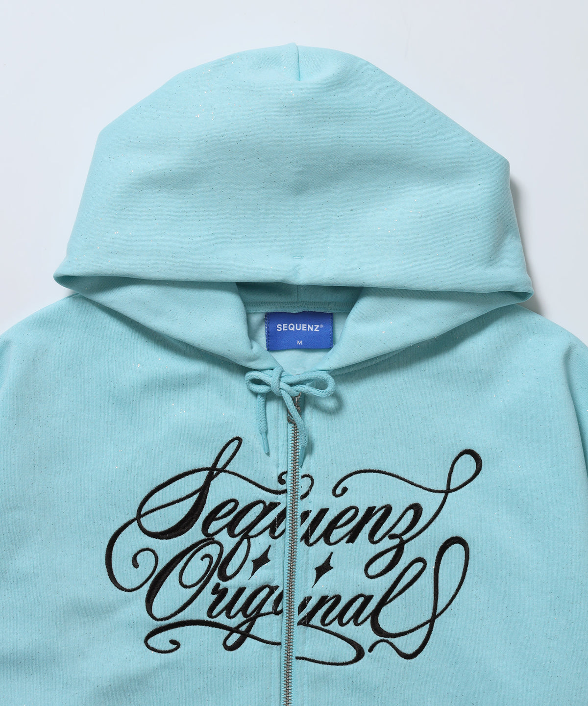 グリッター裏起毛ジップパーカー / SQNZ LOGO GLITTER ZIP P/K ターコイズ