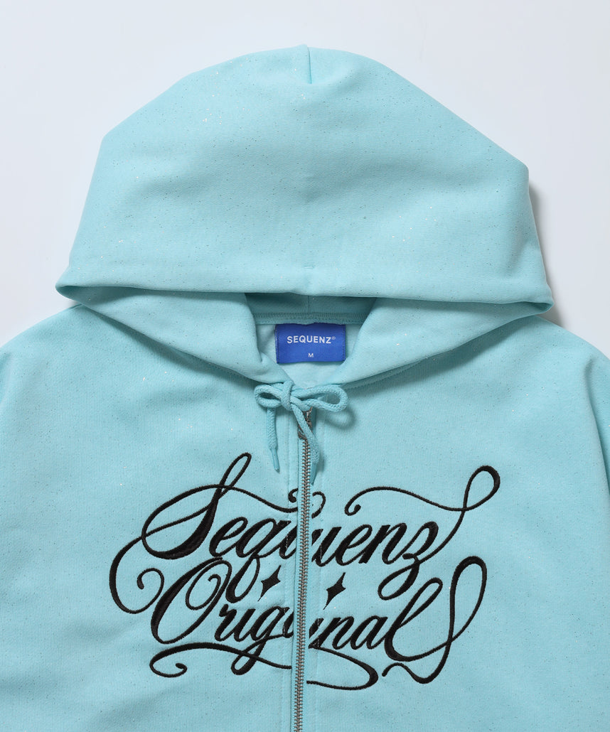 グリッター裏起毛ジップパーカー / SQNZ LOGO GLITTER ZIP P/K ターコイズ