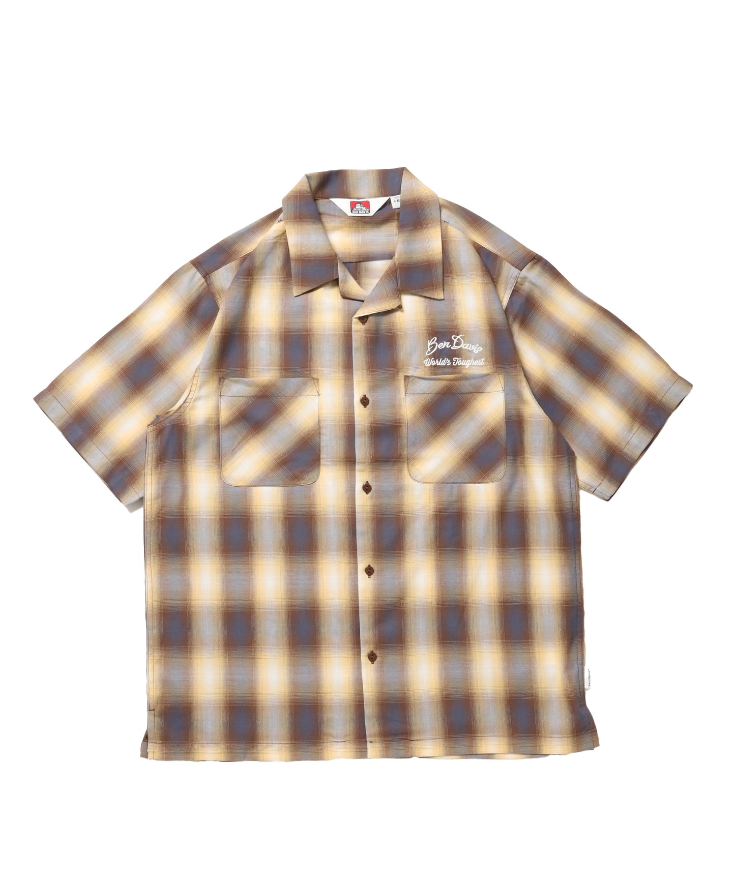 DRIVE EMB PLAID O/C SHIRT / 半袖 シャツ オープンカラー ヴィンテージライク オンブレチェック ブラウン